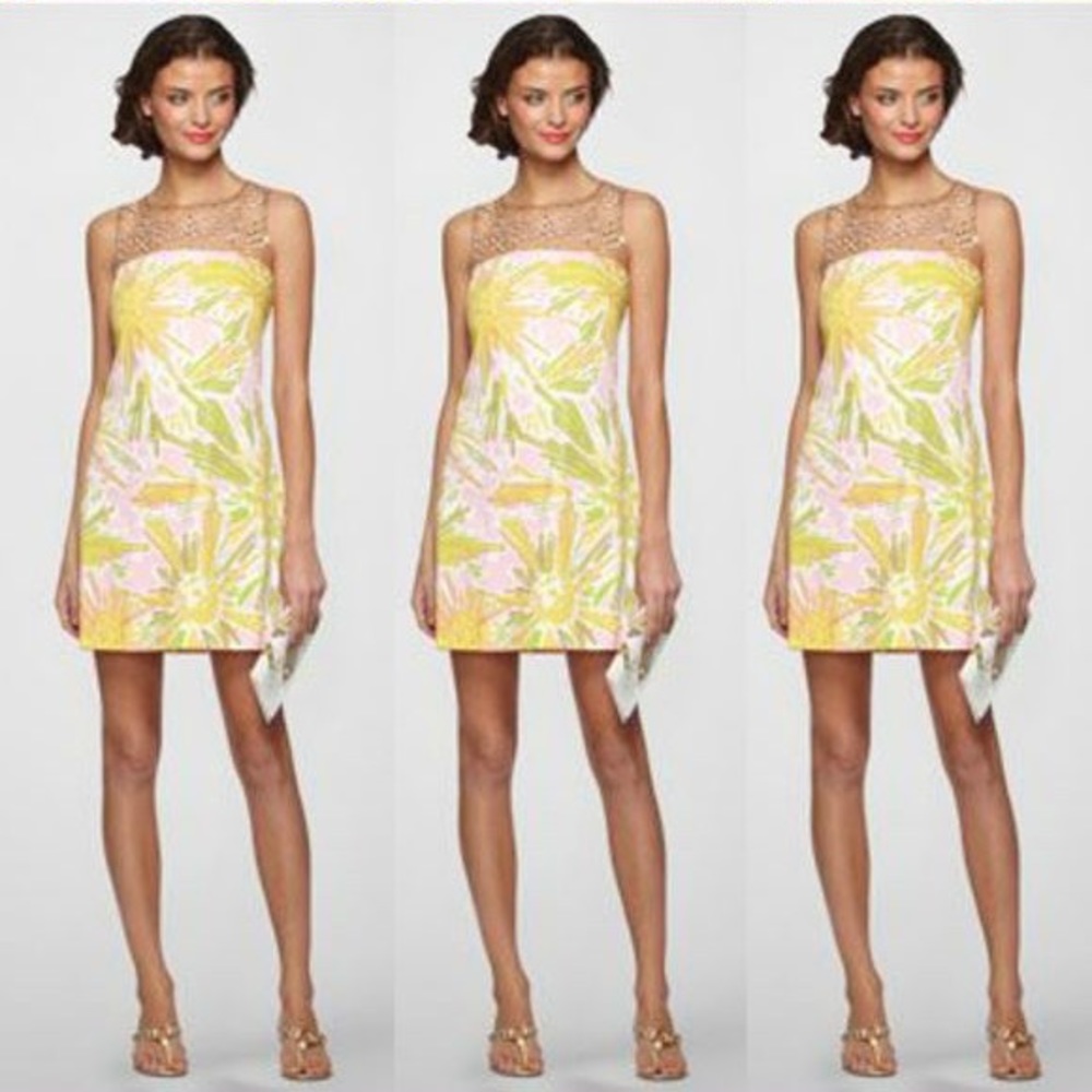 Lilly Pulitzer Karlee Dress Skipping on Sunshine beaded shift dress size 12